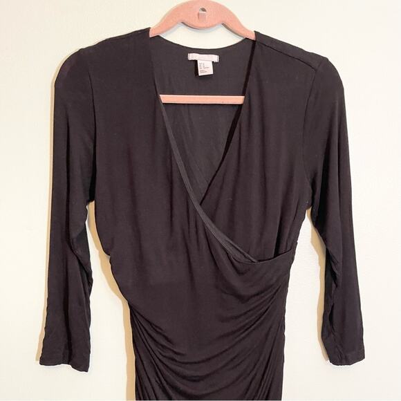H&M Women's Black Long Sleeve Form Fitting Ruched Dress Size Medium - Picture 3 of 13